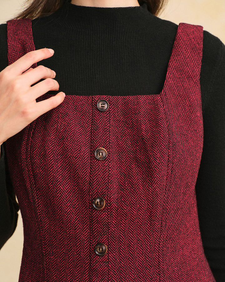 Red Sleeveless Slit Button Midi Dress