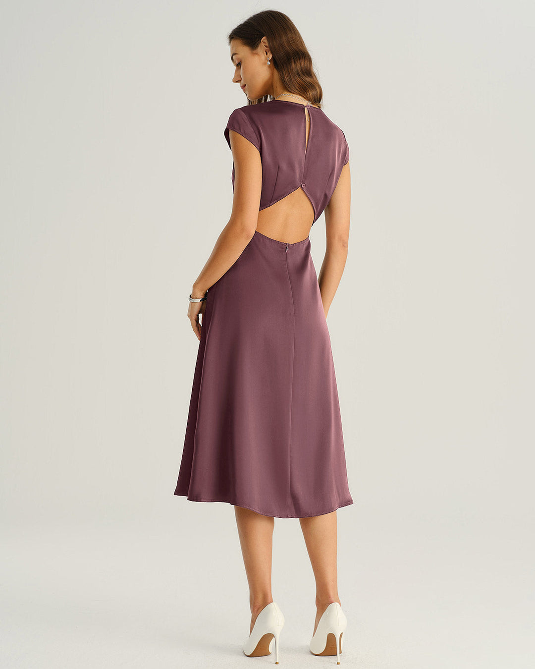 Purple Satin Cut Out Midi Dress