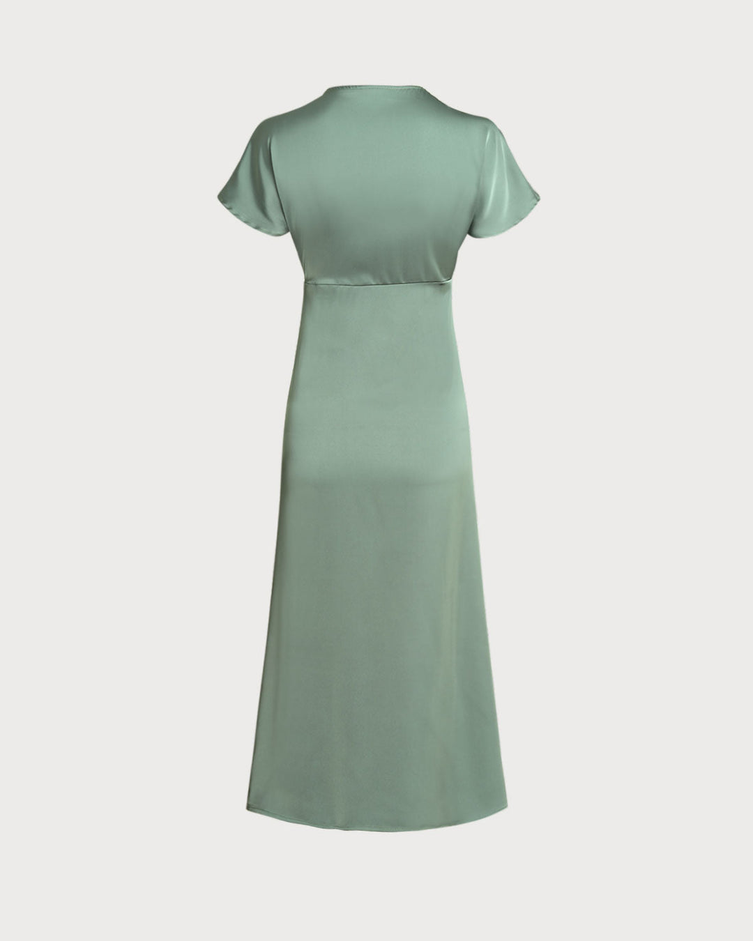Green Satin V Neck A-Line Midi Dress