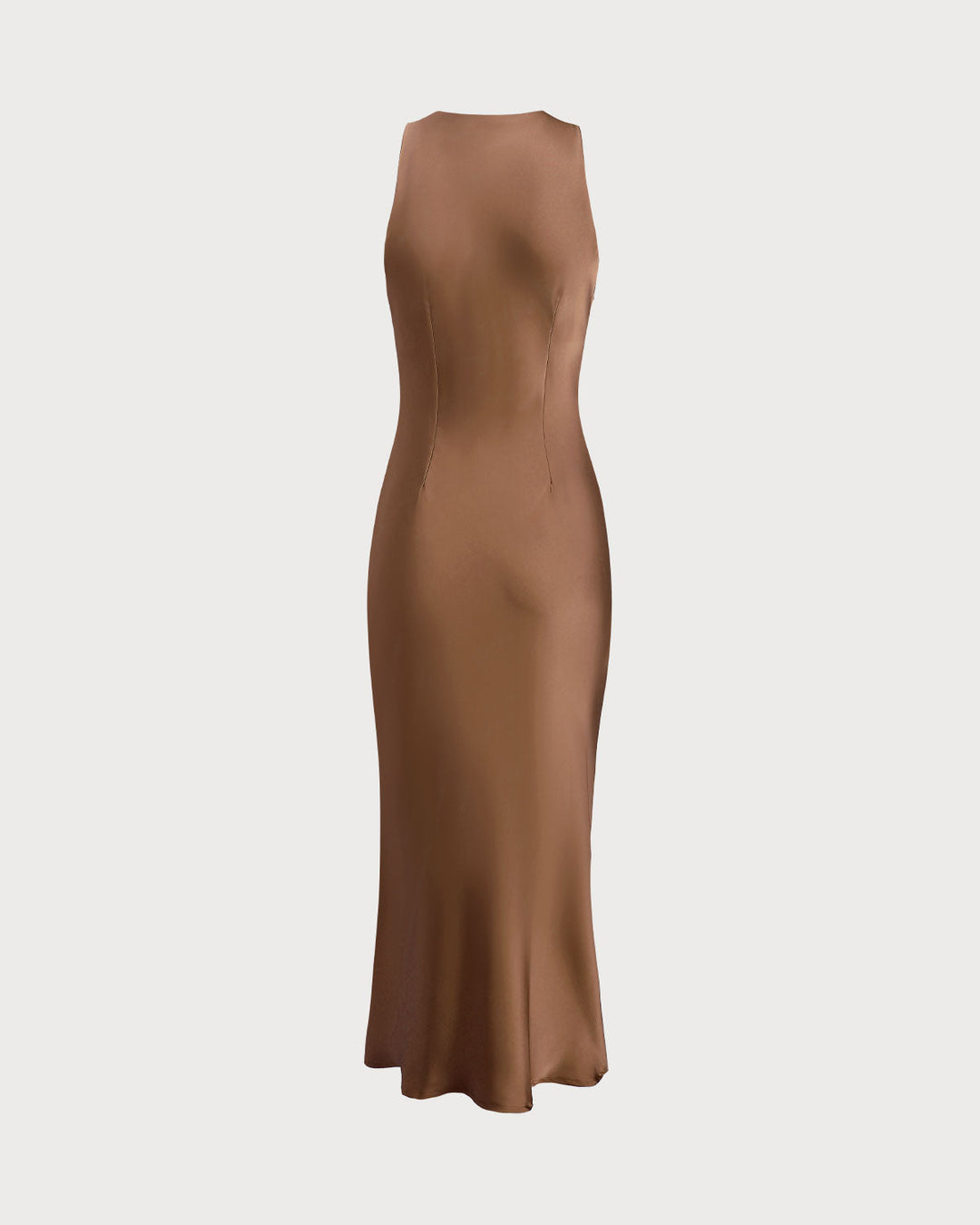 Coffee Satin Boat Neck Slip Midi Dress