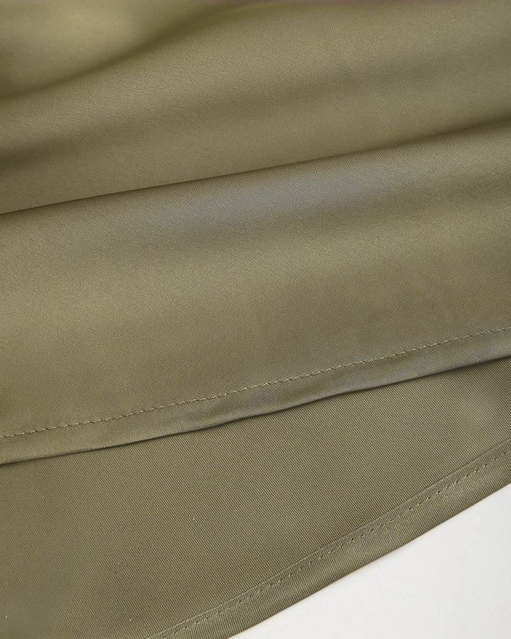 Green Satin Boat Neck Slip Midi Dress