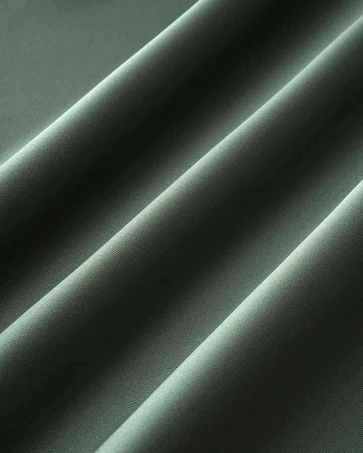 Green Satin V Neck A-Line Midi Dress