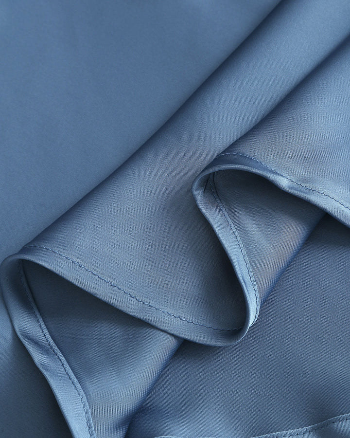 Blue Satin Boat Neck Slip Midi Dress