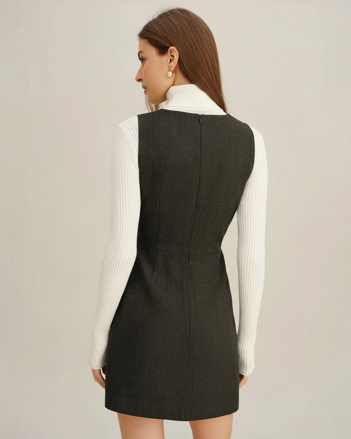 Dark Green V Neck Sleeveless Mini Dress