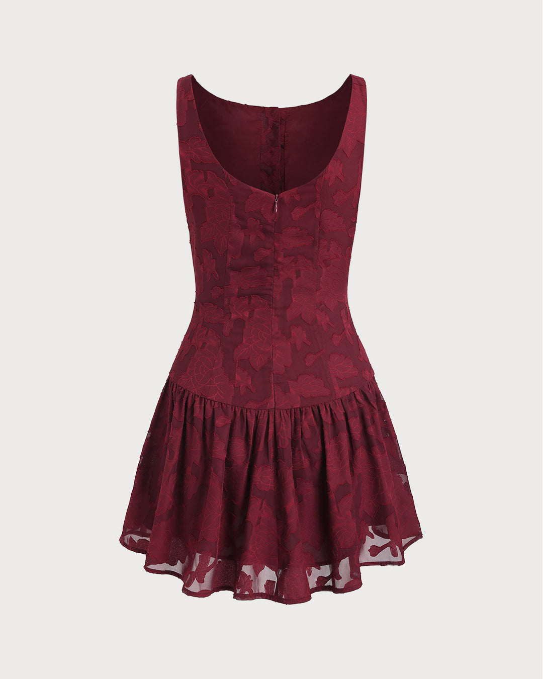 Red Jacquard Boat Neck A-Line Mini Dress
