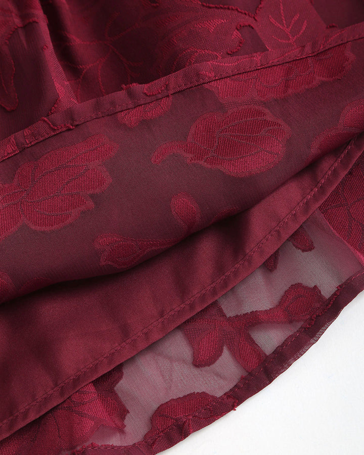 Red Jacquard Boat Neck A-Line Mini Dress