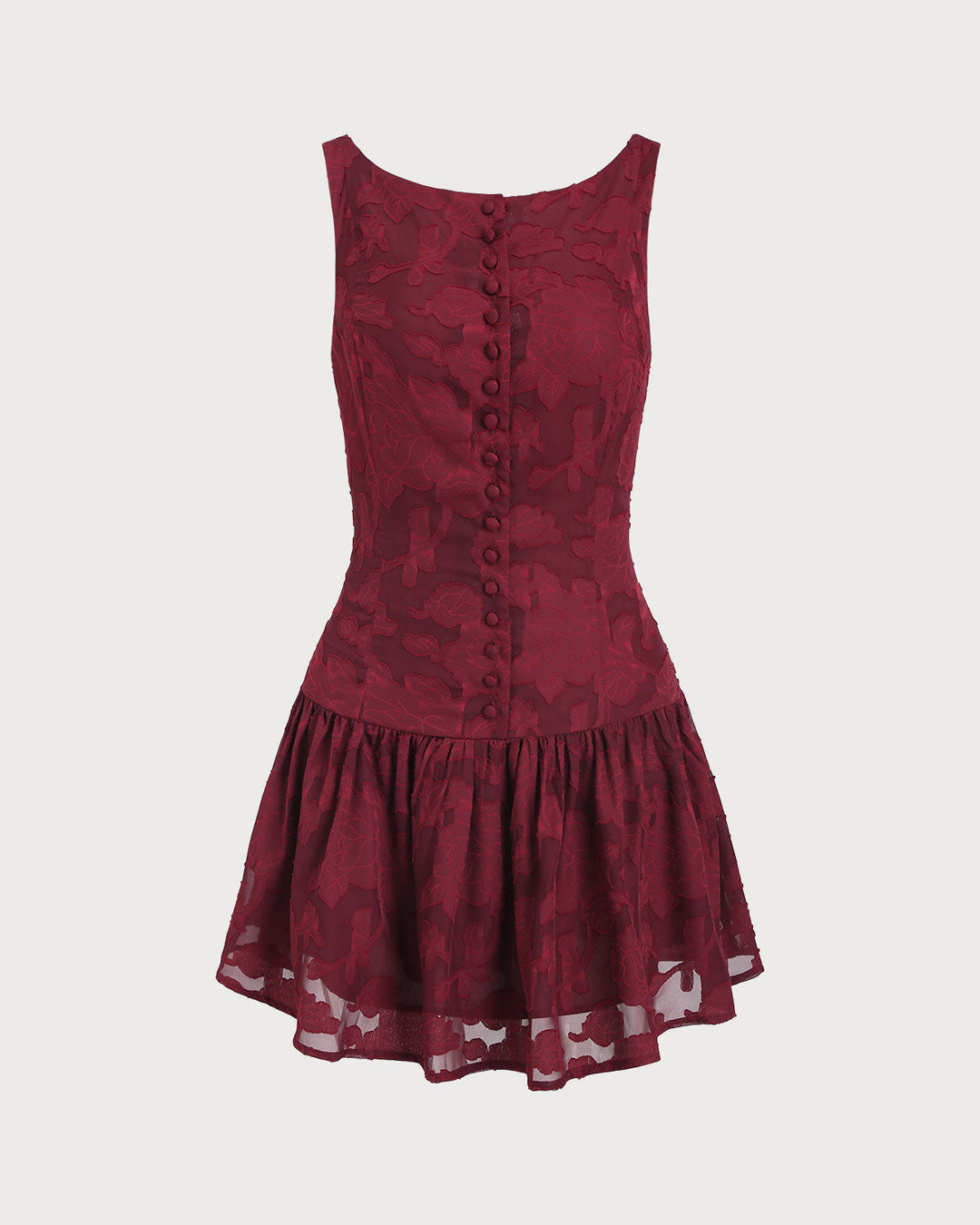 Red Jacquard Boat Neck A-Line Mini Dress