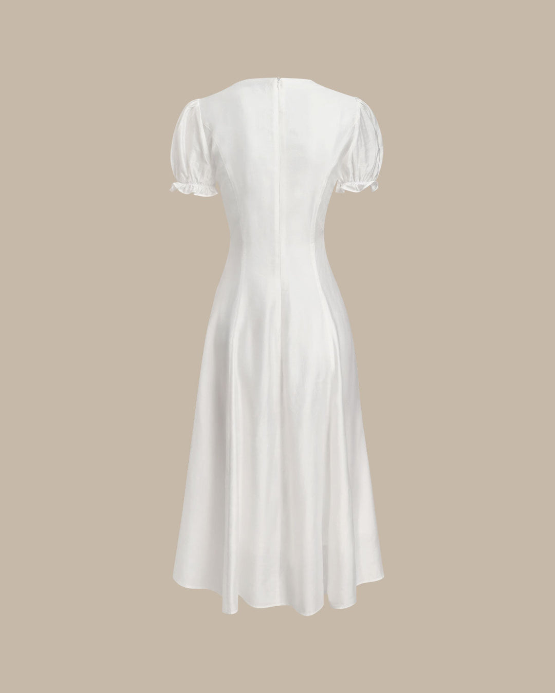 White Puffed Sleeve V Neck Midi Dress